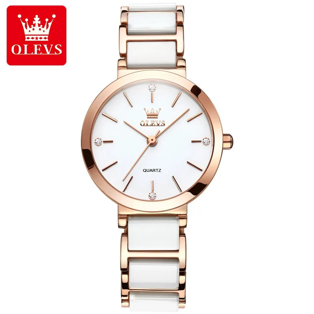 OLEVS  Women Watches Relogio Feminino  Rose Gold  Ladies Quartz Wrist  Ceramic Strap  Reloj Mujer