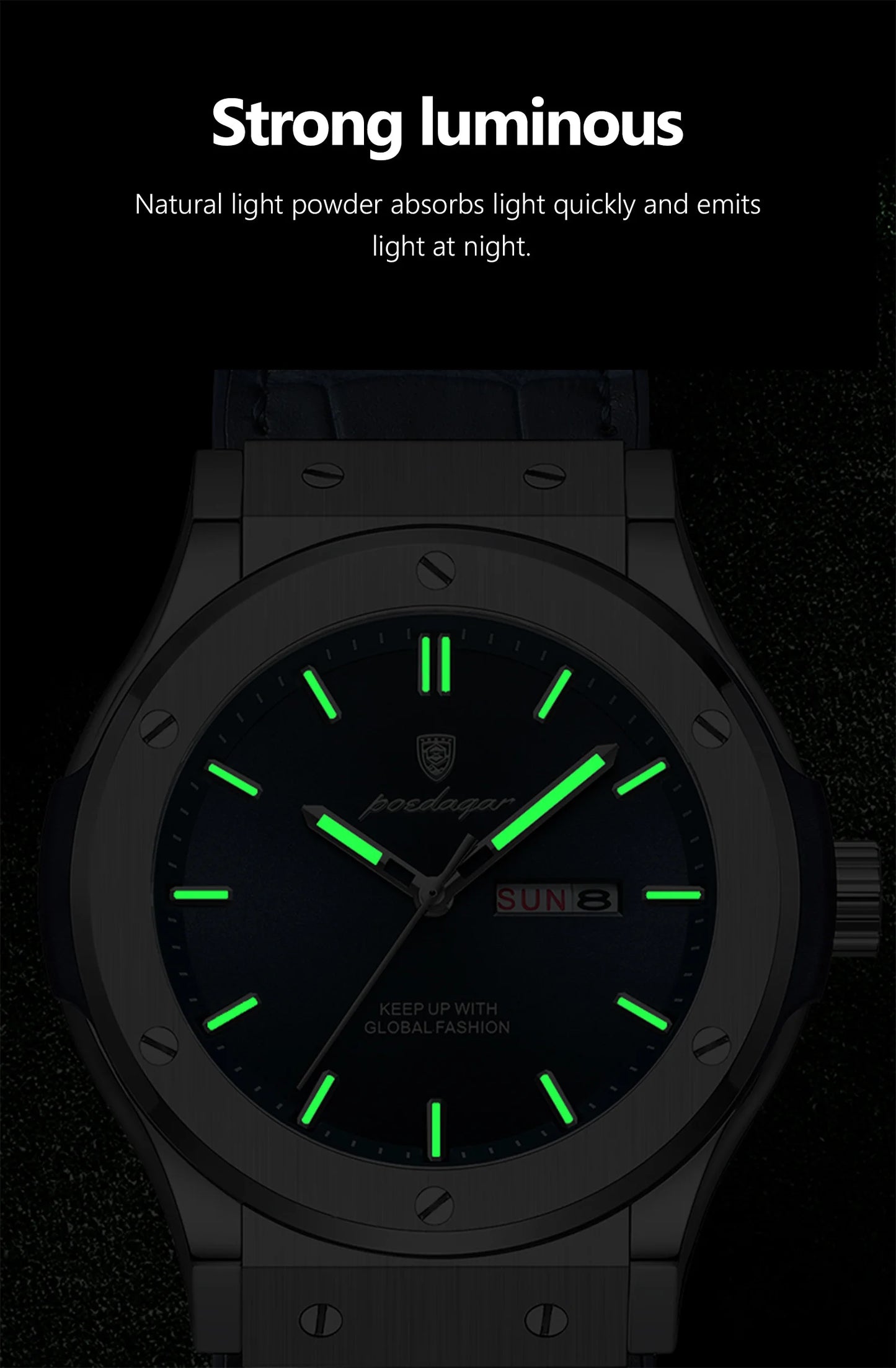 POEDAGAR Fashion Men's Watches Trend Classic Original Quartz Watch for Man Waterproof Luminous Week Date Wristwatch Leather New
