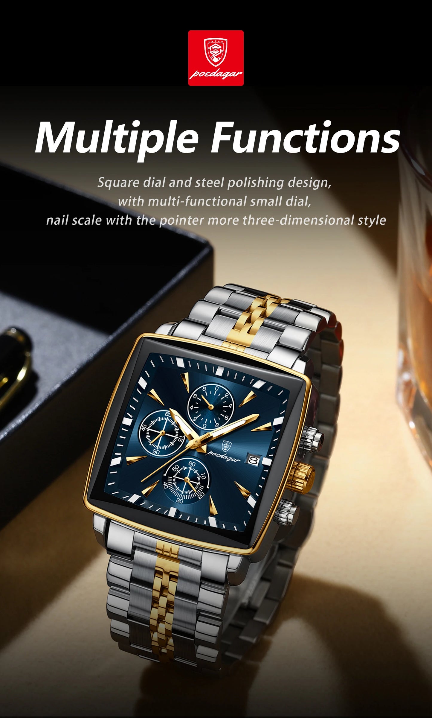 POEDAGAR  Men      Man Wristwatch Square   Quartz  Watches Reloj