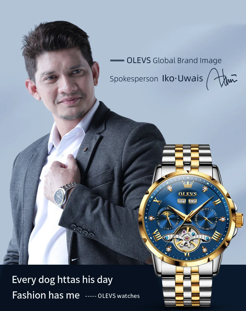 OLEVS Skeleton Multifunctional   Automatic Mechanical  Wrist  For Men    Strap 6691