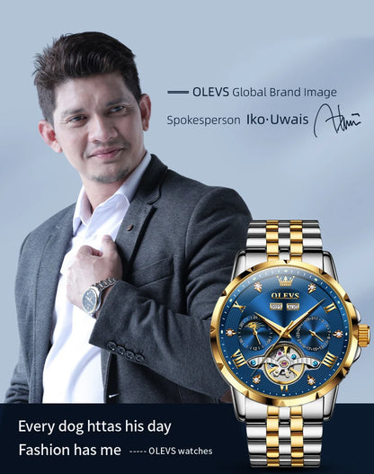 OLEVS Skeleton Multifunctional   Automatic Mechanical  Wrist  For Men    Strap 6691