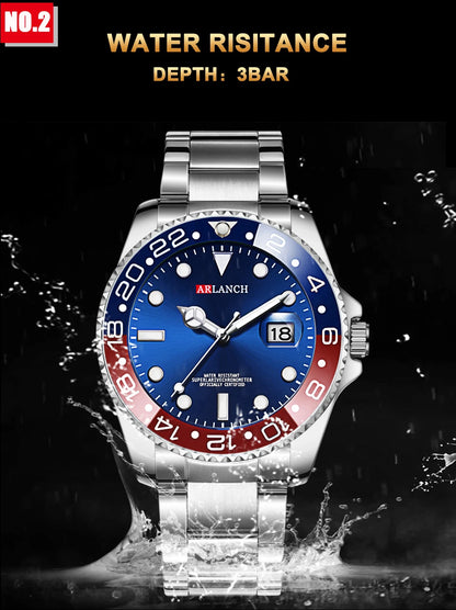 Classic Mens Watch Quartz Green Ghost Diver Series Stainless Steel Waterproof Calendar Clock Business Luxury Watch Reloj Hombre
