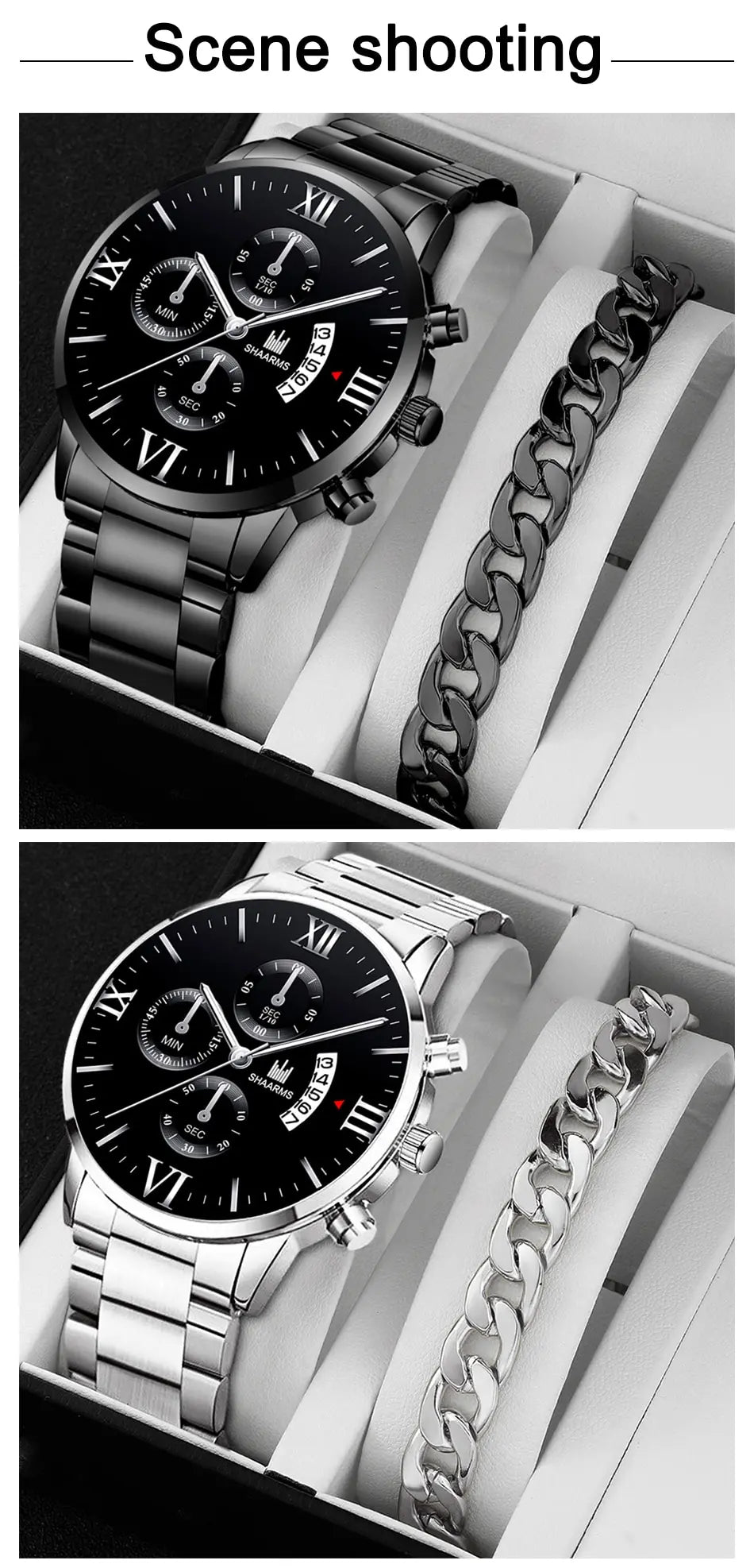 Mens   Quartz   Fake Three Eye Six Pin Calendar Men    Belt Men Watches