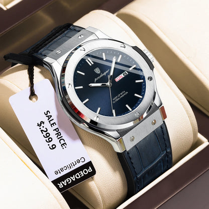 POEDAGAR Fashion Men's Watches Trend Classic Original Quartz Watch for Man Waterproof Luminous Week Date Wristwatch Leather New