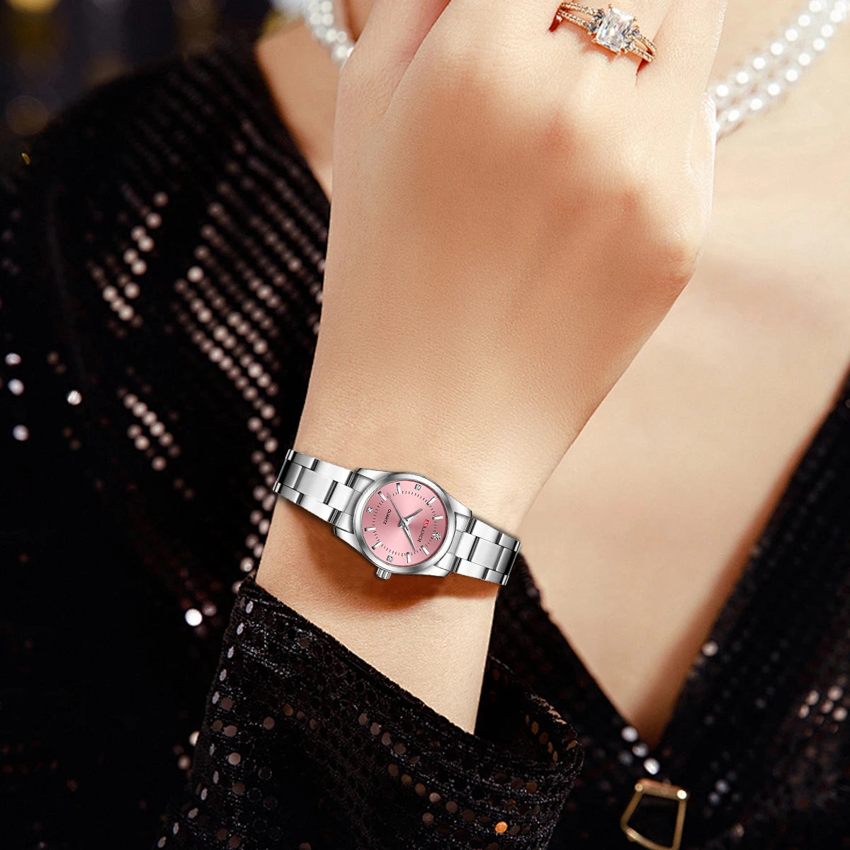 29mm Fashionable   Rhinestone Pink Minimalist Girl  Outdoor Travel Women Wrist Watches