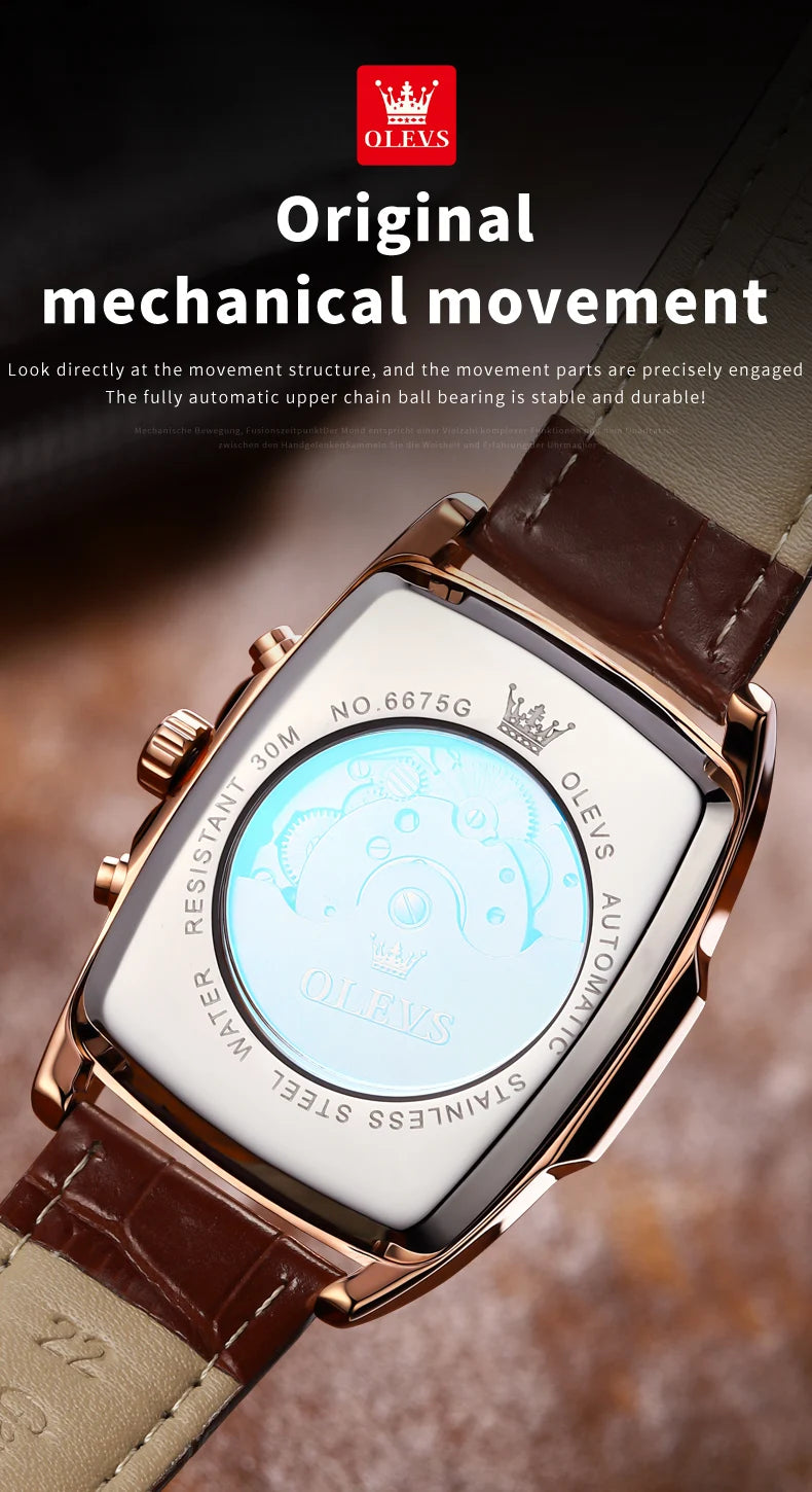 OLEVS Mens Watches Automatic Mechanical  Tourbillon Sport  Leather Casual  Retro Wristwatch Relojes Hombre