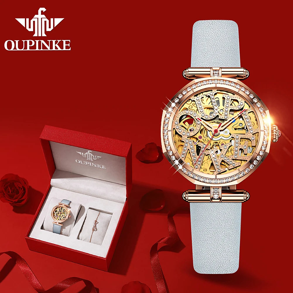OUPINKE 3175 Women  Original Automatic Mechanical   Brand   Elegant Gift Box Girls' Diamond