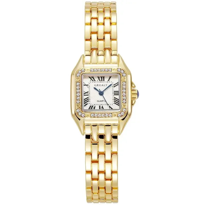 MAYZHISU   Square Watches Gold Alloy Strap  Ladies Quartz Wristwatches Qualities  Roman Scale