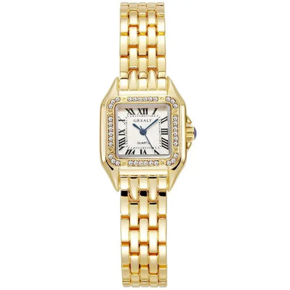 MAYZHISU   Square Watches Gold Alloy Strap  Ladies Quartz Wristwatches Qualities  Roman Scale