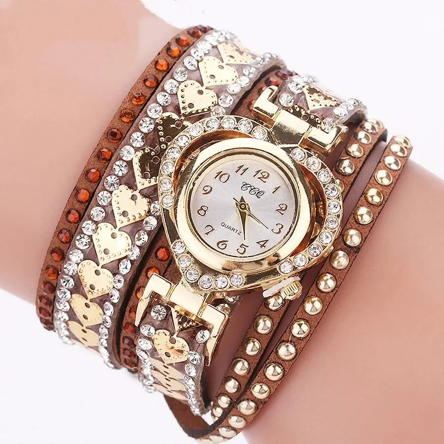 Women Heart Dial Shiny Design Quality Women Quartz   Rhinestone Bracelet Wrap Strap Women  Gifts