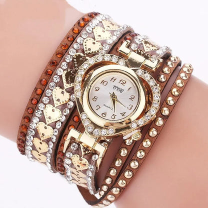 Women Heart Dial Shiny Design Quality Women Quartz   Rhinestone Bracelet Wrap Strap Women  Gifts