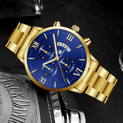 Mens   Quartz   Fake Three Eye Six Pin Calendar Men    Belt Men Watches