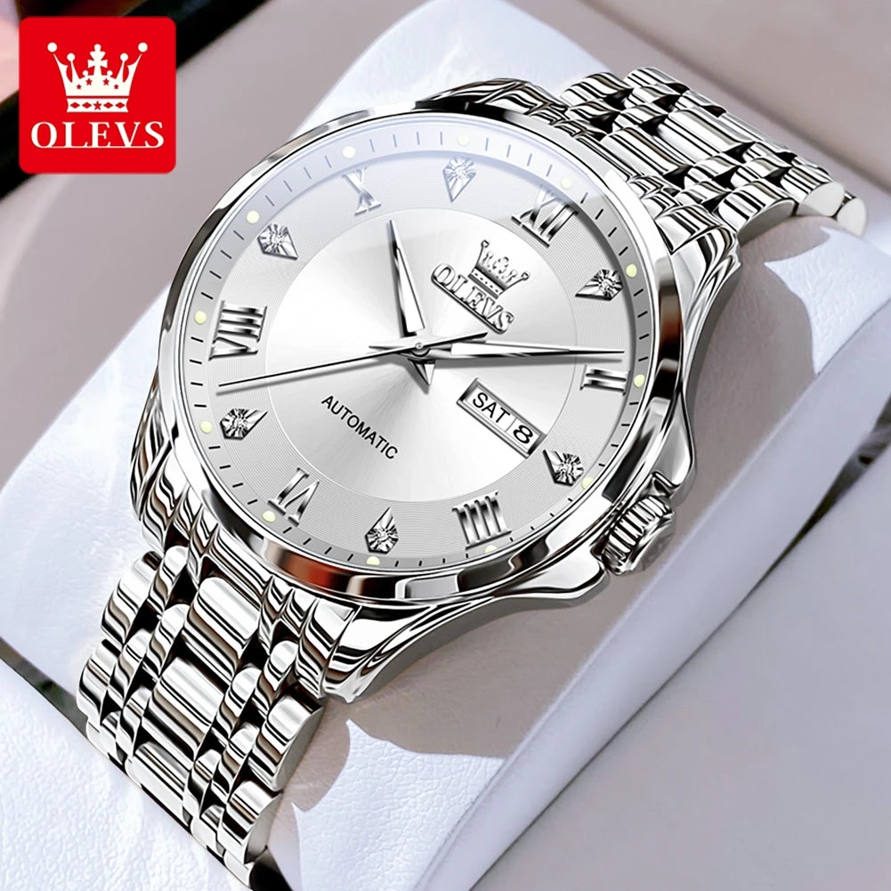 OLEVS Mens Watches  Automatic Mechanical  For Man    Stee  Bands Roman Numeral 6702