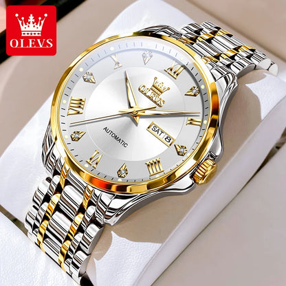 OLEVS Mens Watches  Automatic Mechanical  For Man    Stee  Bands Roman Numeral 6702