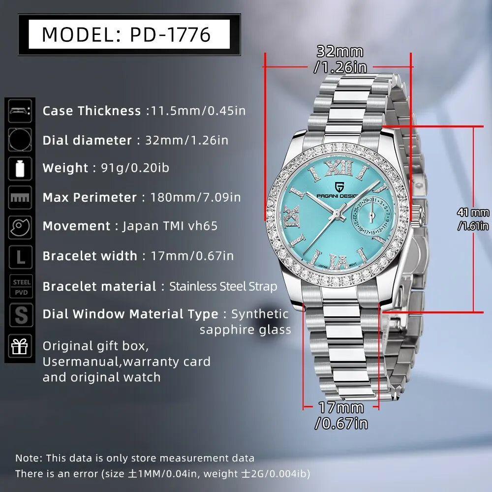 PAGANI DESIGN 2024  32MM  Wristwatch Elegant  Quartz  For Women   Watches Sapphire