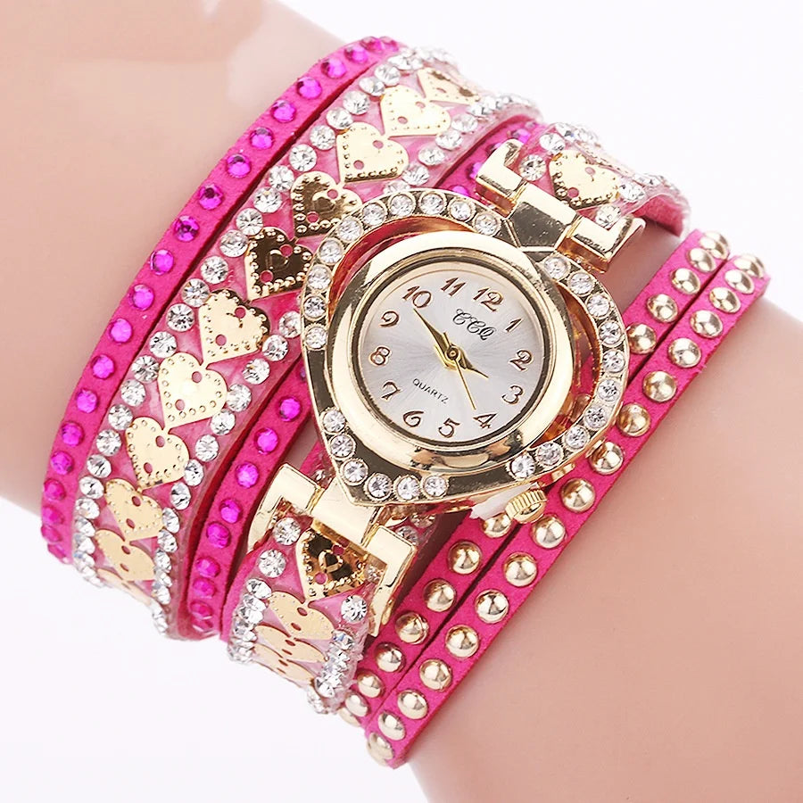 Women Heart Dial Shiny Design Quality Women Quartz   Rhinestone Bracelet Wrap Strap Women  Gifts