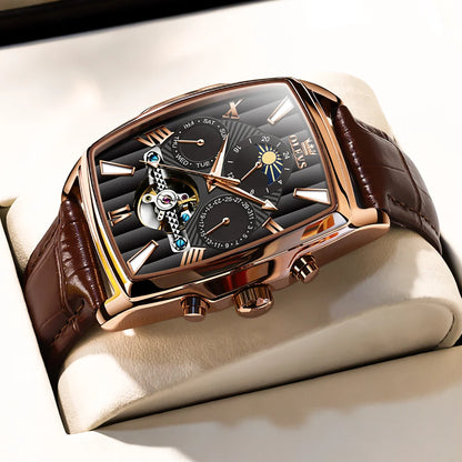 OLEVS Mens Watches Automatic Mechanical  Tourbillon Sport  Leather Casual  Retro Wristwatch Relojes Hombre
