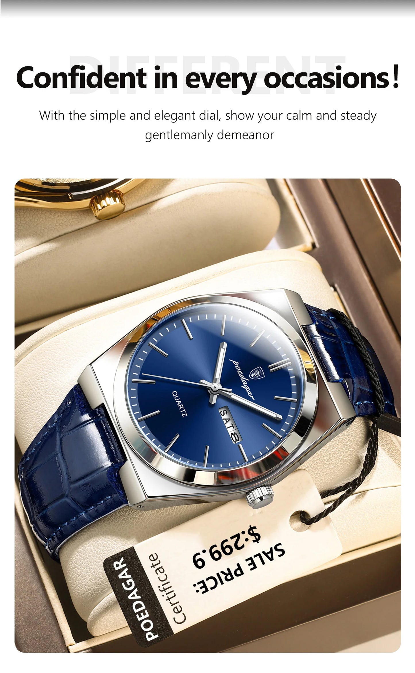 POEDAGAR   for Men Military Leather Man Wristwatch Quartz     Week  Watches Reloj+box