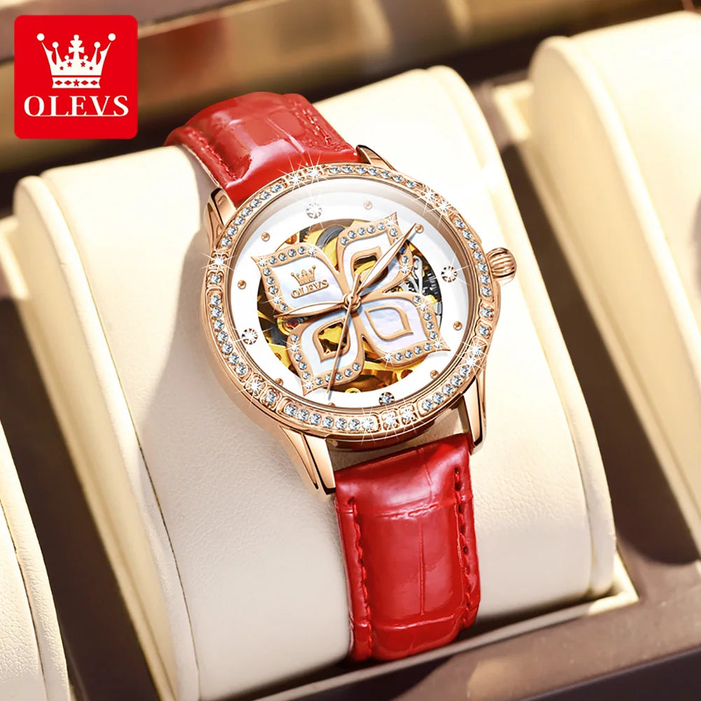 OLEVS 6612 Hollow Original  Mechanical  For Women   Ceramic  Strap Hand  Automatic
