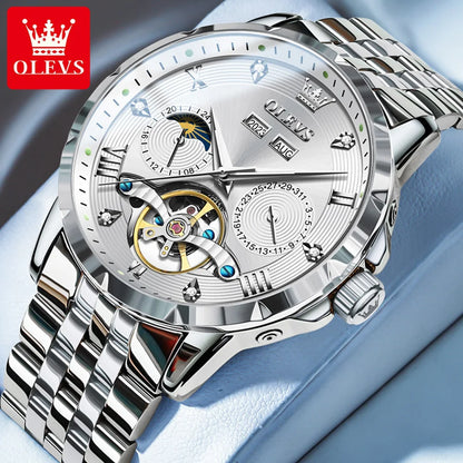 OLEVS Skeleton Multifunctional   Automatic Mechanical  Wrist  For Men    Strap 6691