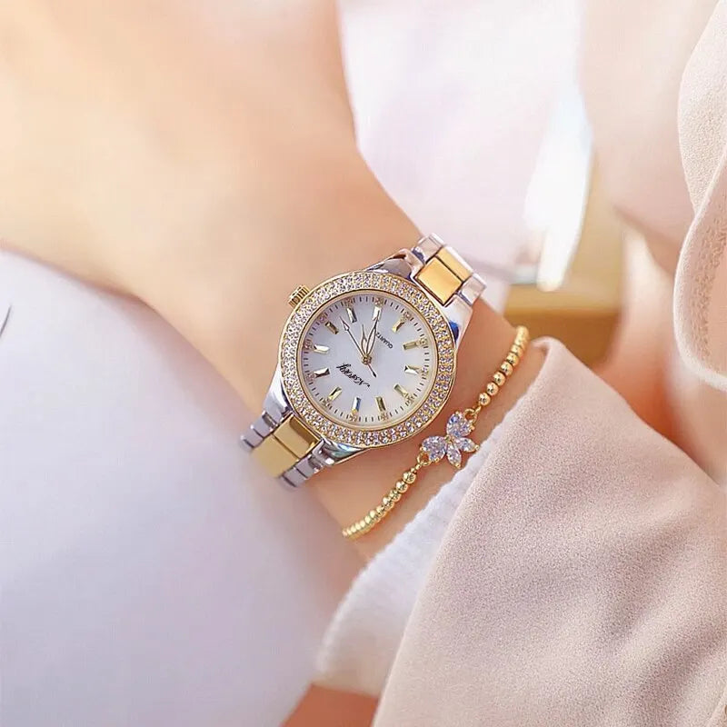Elegant Casual Goldn  Crystal Diamond Inlaid    Silver  Quartz