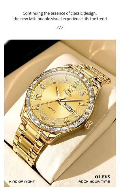 OLEVS  Mens  Simple     Quartz  for Man Diamond Roman Dial  Dual Calendar