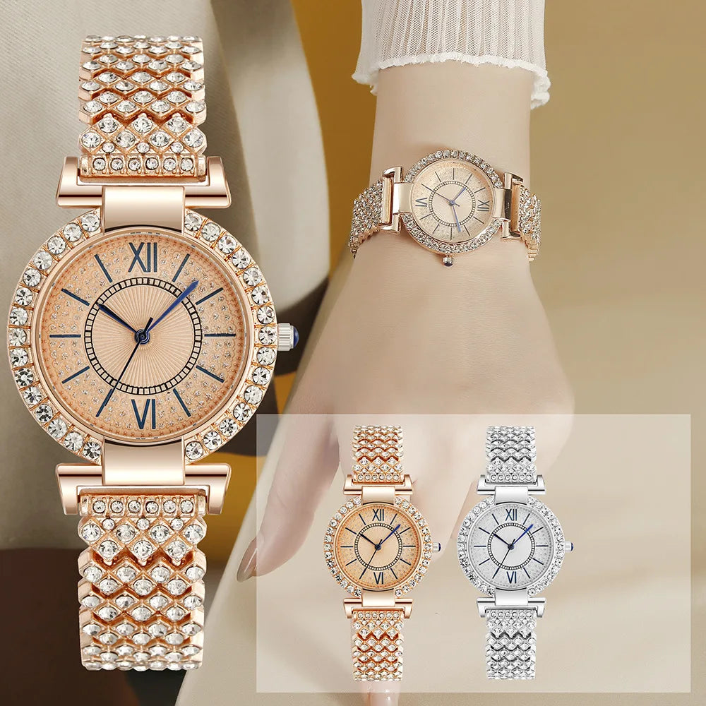 UTHAI H11   Quartz  Full Diamond  Band Water Diamond Full Sky Star Roman Pattern Bracelet Watches Girl