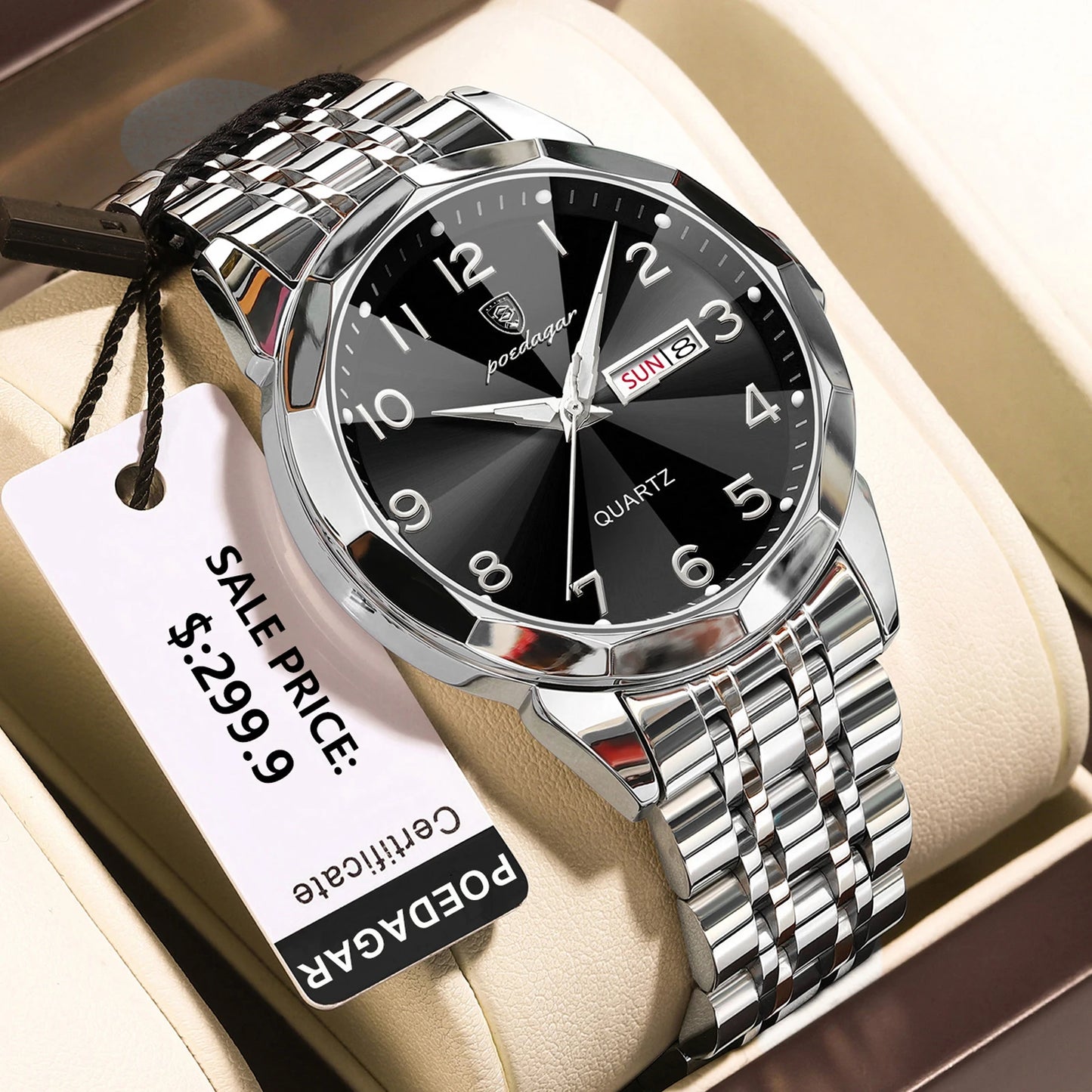 POEDAGAR Men‘s Watches Trend  Original Quartz  for Man Rhombus Mirror Waterpoof   Wristwatch  Week