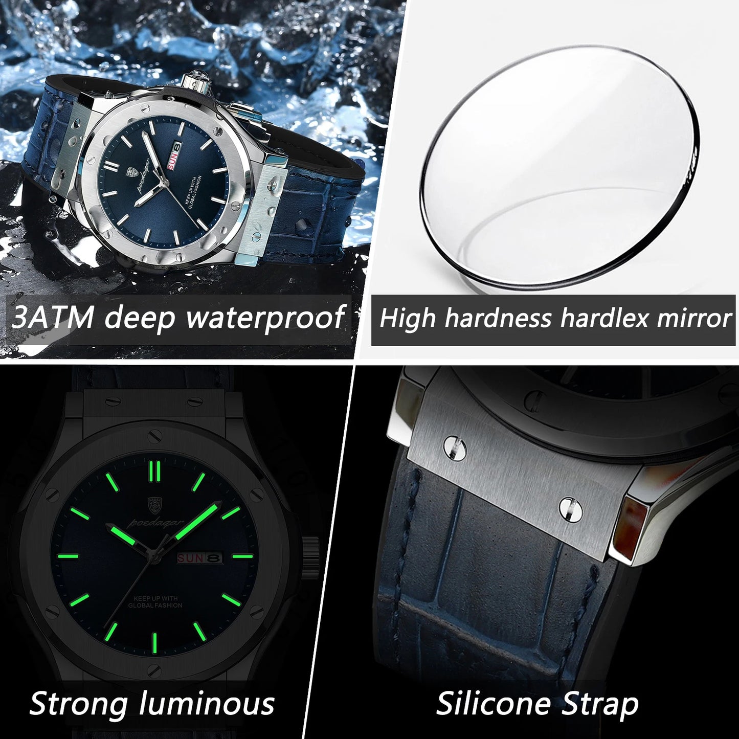 POEDAGAR Fashion Men's Watches Trend Classic Original Quartz Watch for Man Waterproof Luminous Week Date Wristwatch Leather New