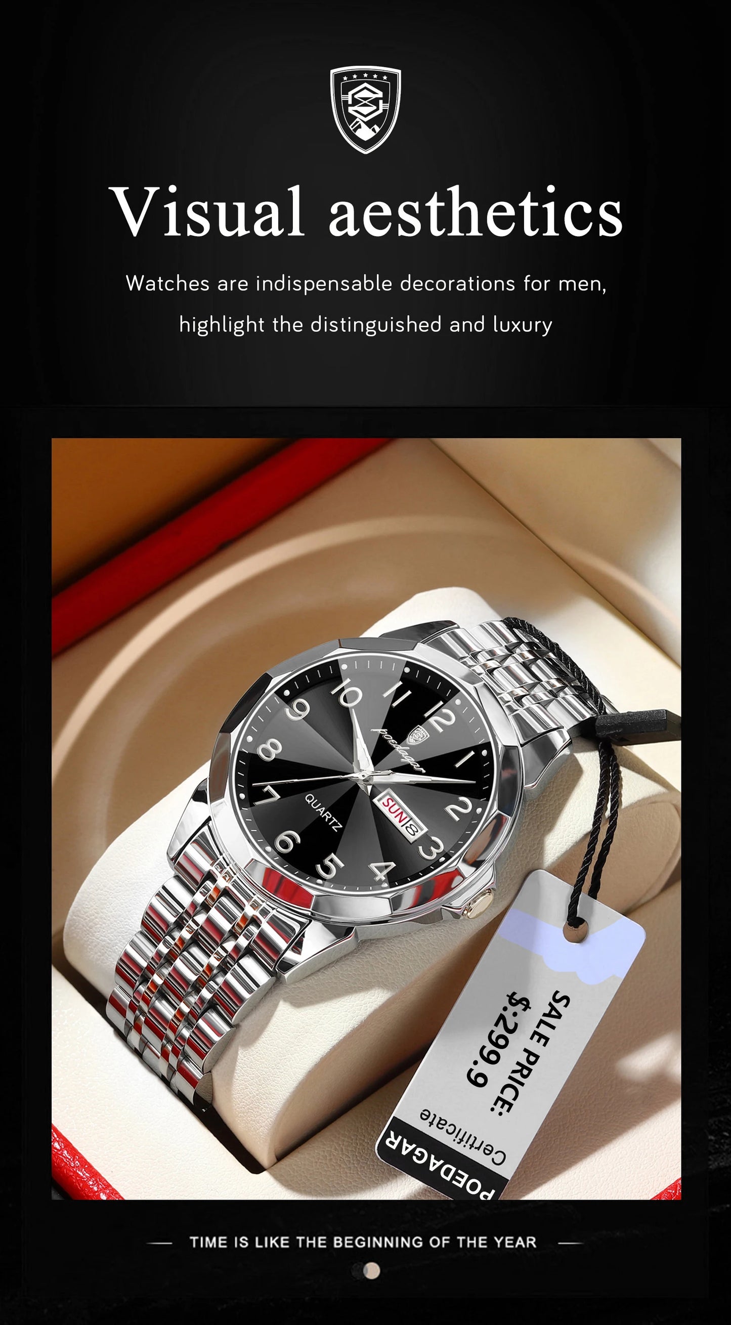 POEDAGAR Men‘s Watches Trend  Original Quartz  for Man Rhombus Mirror Waterpoof   Wristwatch  Week