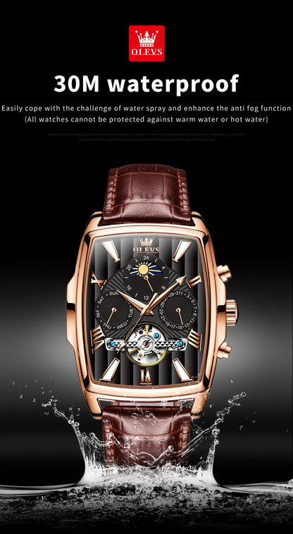 OLEVS Mens Watches Automatic Mechanical  Tourbillon Sport  Leather Casual  Retro Wristwatch Relojes Hombre