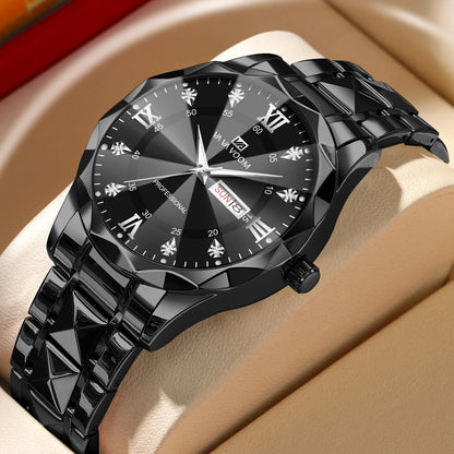 Men  Water Diamond  Night Glow Double Calendar Quartz Movement 41mm Blue Gold