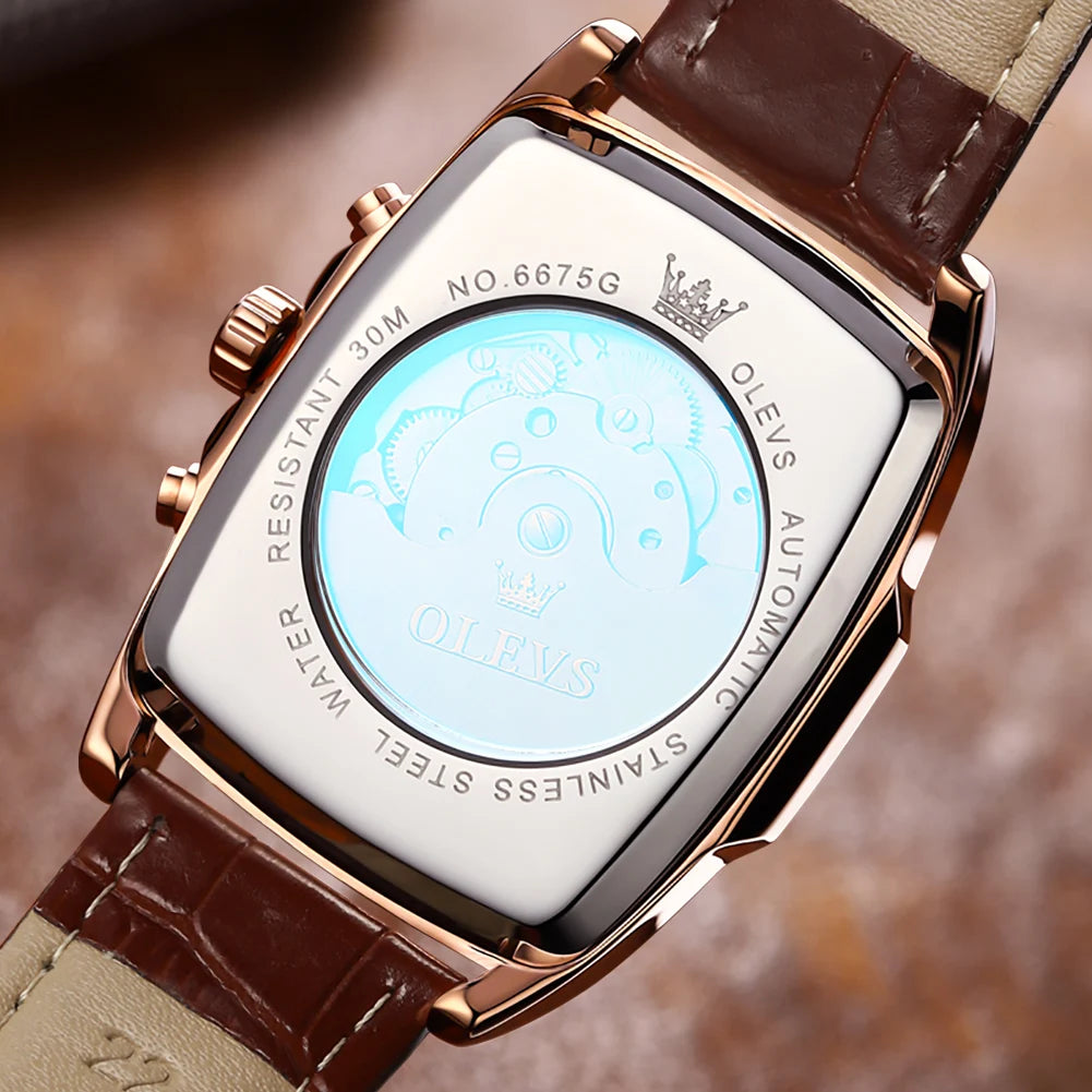 OLEVS Mens Watches Automatic Mechanical  Tourbillon Sport  Leather Casual  Retro Wristwatch Relojes Hombre