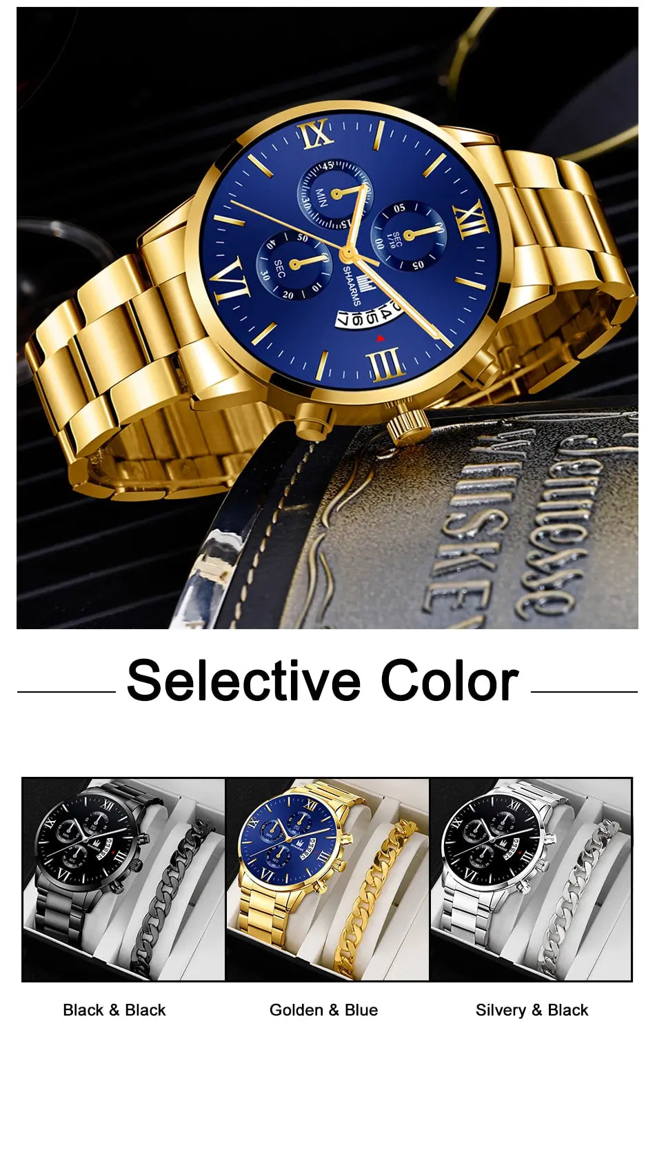Mens   Quartz   Fake Three Eye Six Pin Calendar Men    Belt Men Watches