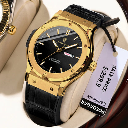 POEDAGAR Fashion Men's Watches Trend Classic Original Quartz Watch for Man Waterproof Luminous Week Date Wristwatch Leather New