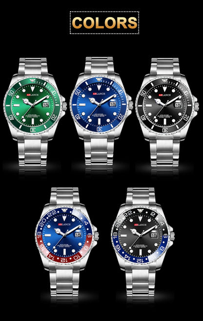 Classic Mens Watch Quartz Green Ghost Diver Series Stainless Steel Waterproof Calendar Clock Business Luxury Watch Reloj Hombre