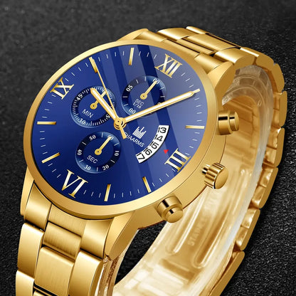 Mens   Quartz   Fake Three Eye Six Pin Calendar Men    Belt Men Watches