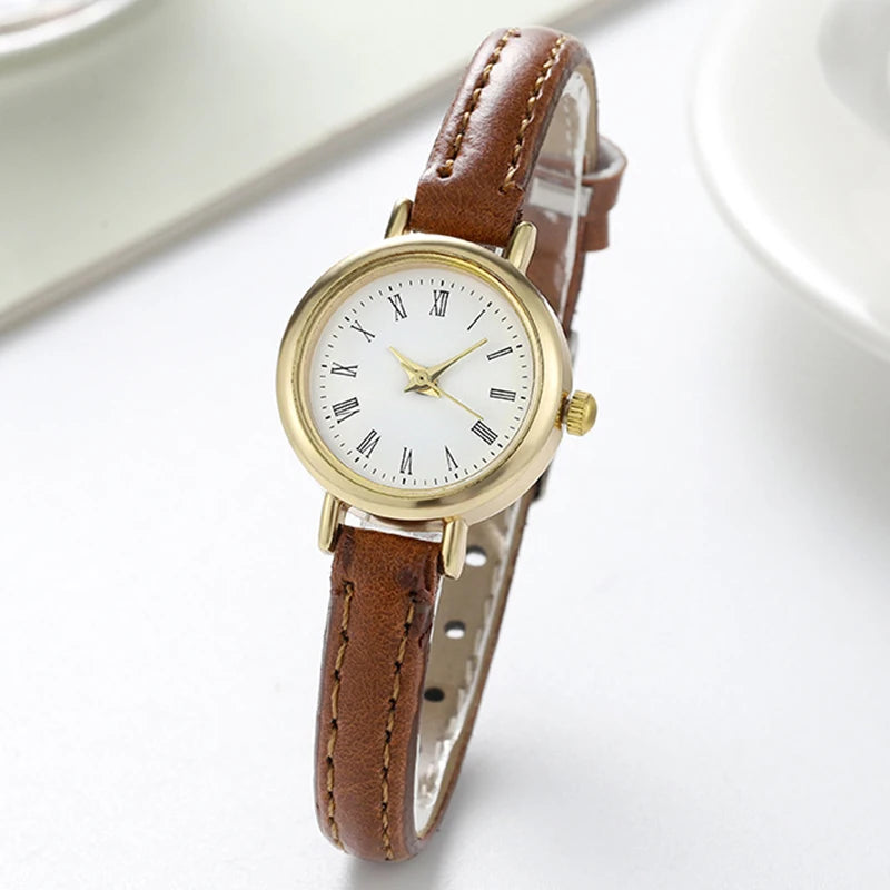 Simple Women Watches  Design Leather  Ladies Quartz Wristwatch Womens Small Round Dial  Reloj Mujer