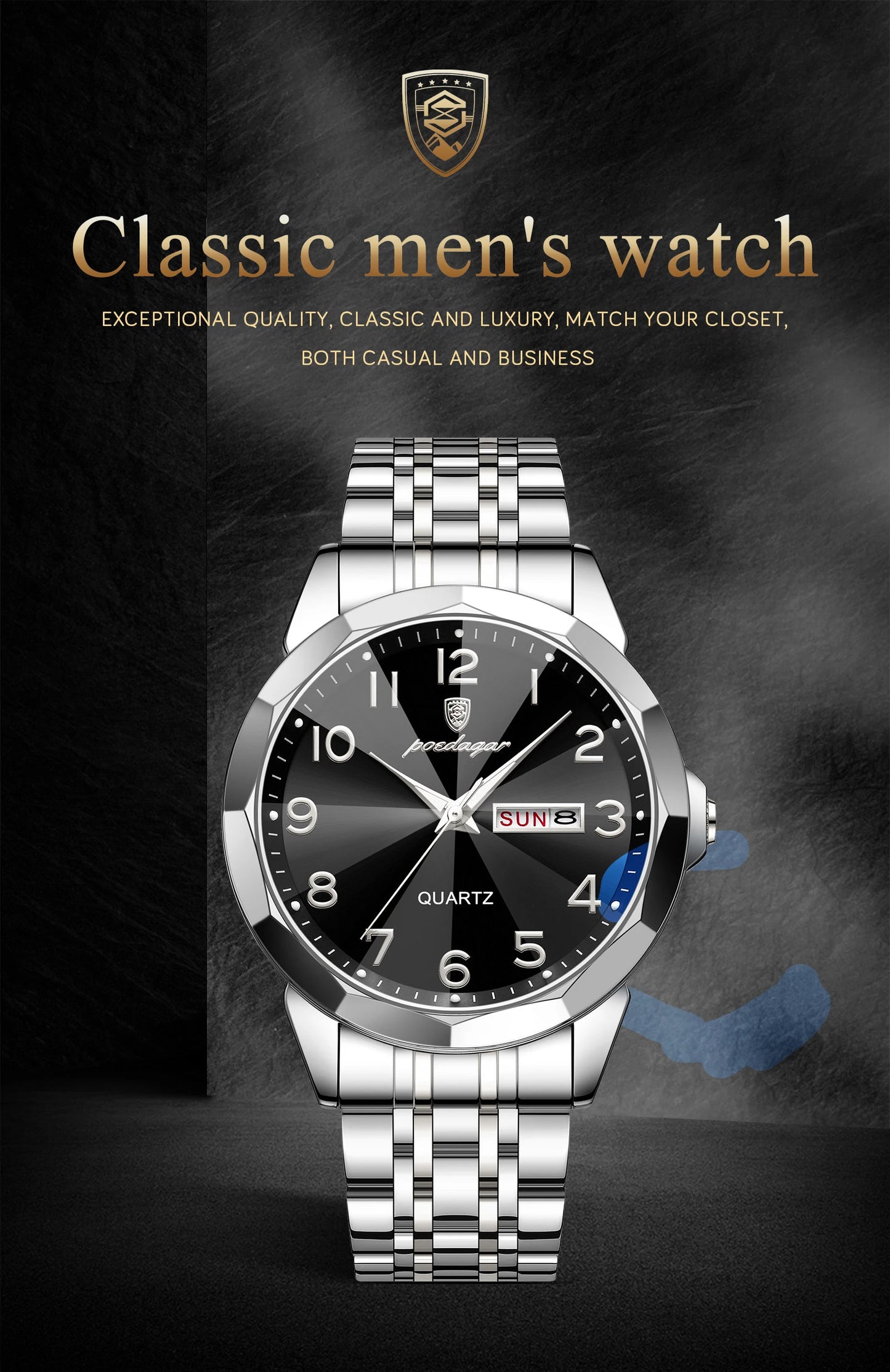 POEDAGAR Men‘s Watches Trend  Original Quartz  for Man Rhombus Mirror Waterpoof   Wristwatch  Week