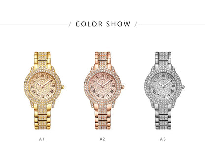 Women Wristwatches Relojes Para Mujer  Classic Golden  Women Alloy Strap Round Rhinestone Dail Quartz Watches