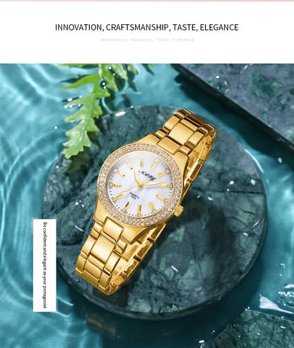 Elegant Casual Goldn  Crystal Diamond Inlaid    Silver  Quartz