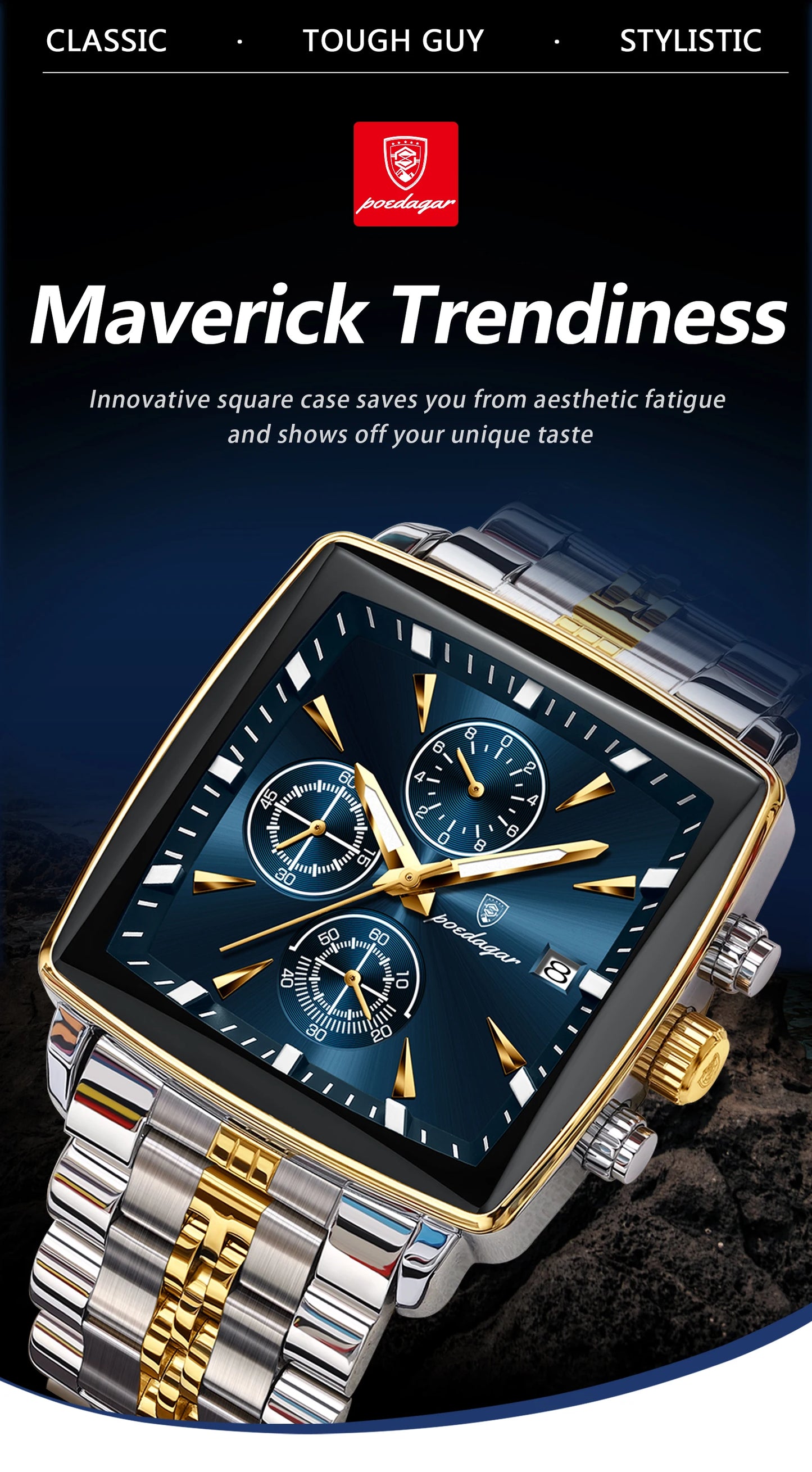 POEDAGAR  Men      Man Wristwatch Square   Quartz  Watches Reloj