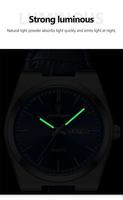 POEDAGAR   for Men Military Leather Man Wristwatch Quartz     Week  Watches Reloj+box