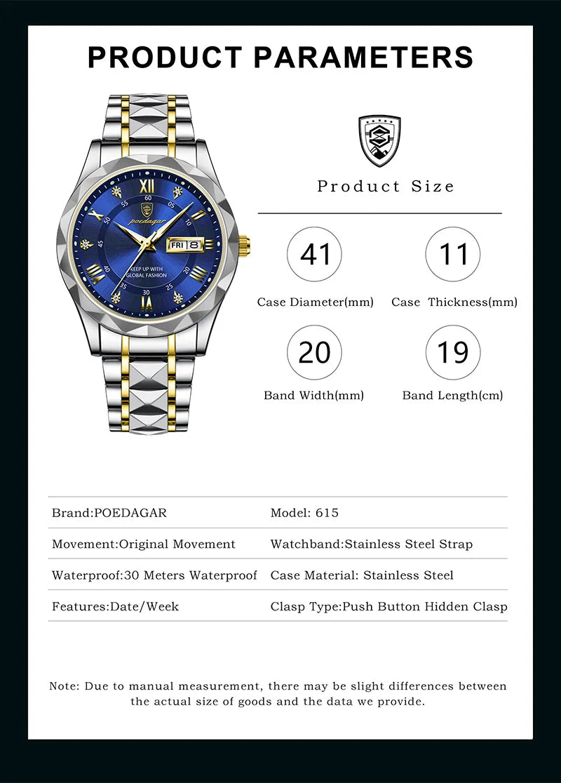 POEDAGAR Brand    Men Sport   Quartz Man   Strap  Calendar   Relógio