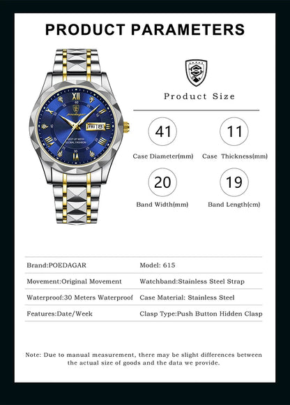 POEDAGAR Brand    Men Sport   Quartz Man   Strap  Calendar   Relógio