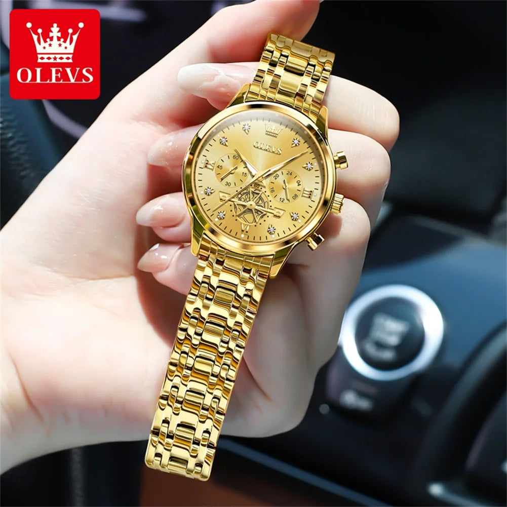 OLEVS Flywheel Skeleton Women Quartz   steel    Ladies Bracelet  for Women Set