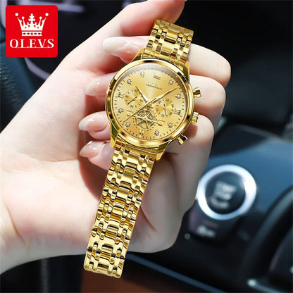 OLEVS Flywheel Skeleton Women Quartz   steel    Ladies Bracelet  for Women Set