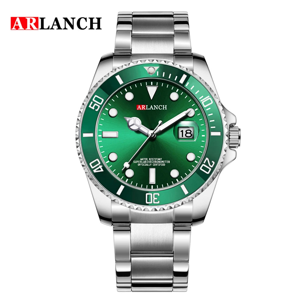Classic Mens Watch Quartz Green Ghost Diver Series Stainless Steel Waterproof Calendar Clock Business Luxury Watch Reloj Hombre
