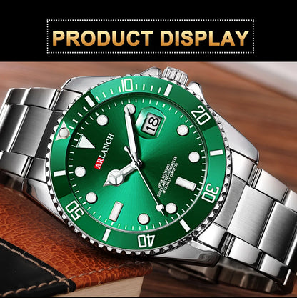 Classic Mens Watch Quartz Green Ghost Diver Series Stainless Steel Waterproof Calendar Clock Business Luxury Watch Reloj Hombre
