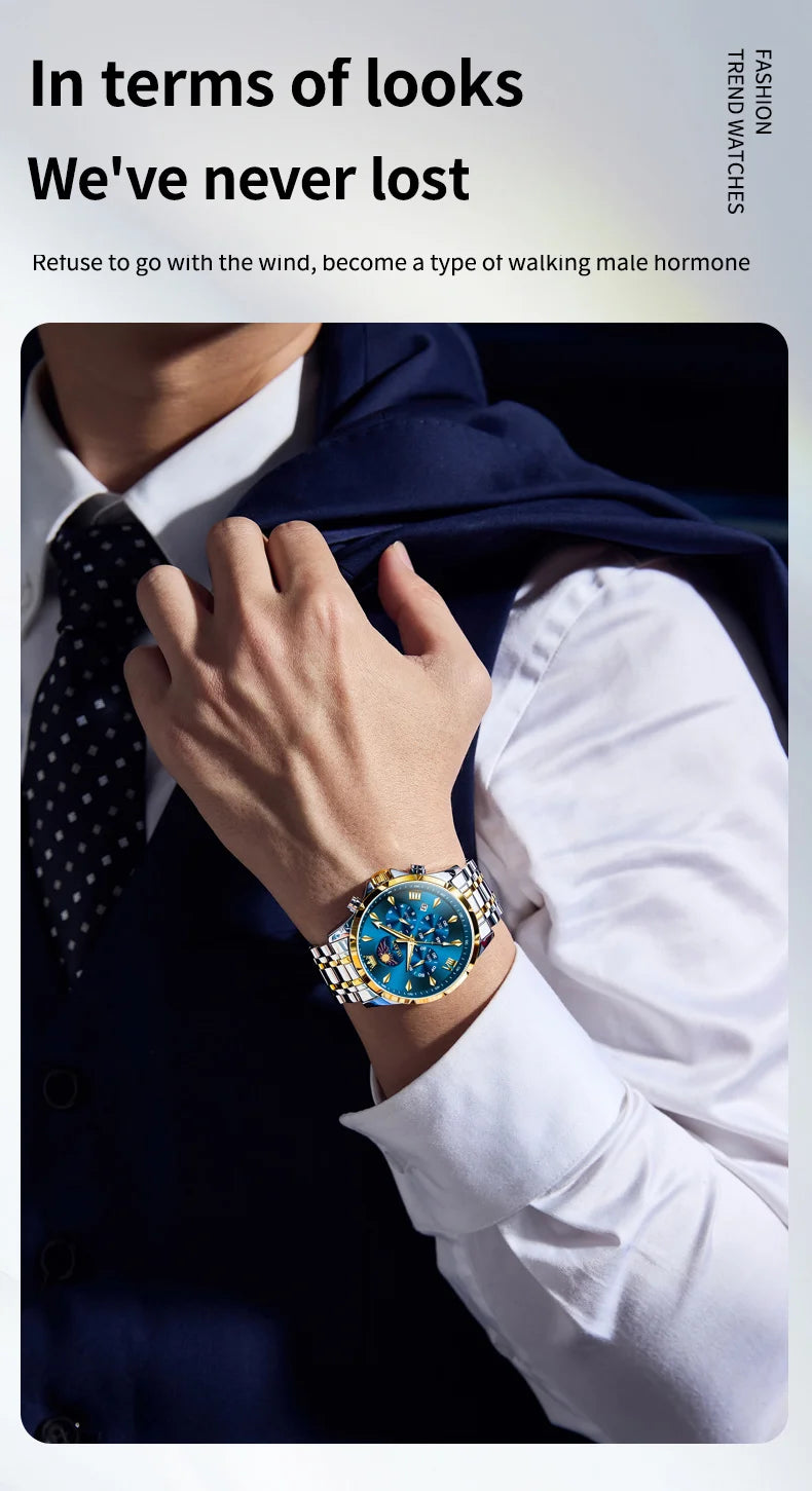 OLEVS 3653 Men   Brand Quartz  Multi functional Automatic  Timer    Moonphase